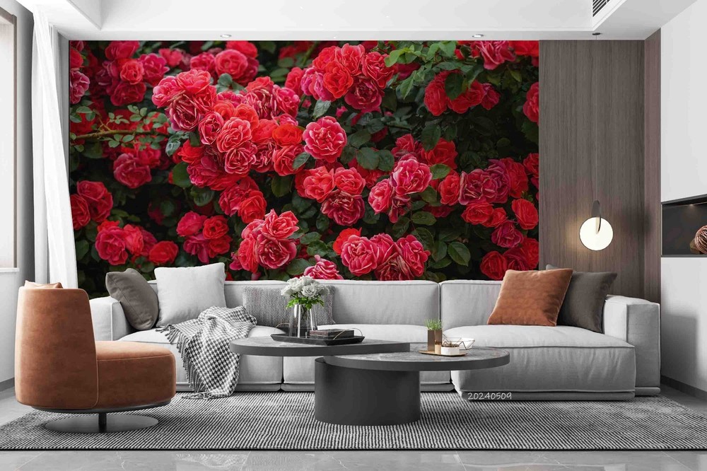 3D Red Rose Plant Close-up Wall Murals Wallpaper Murals Wall Sticker 3
