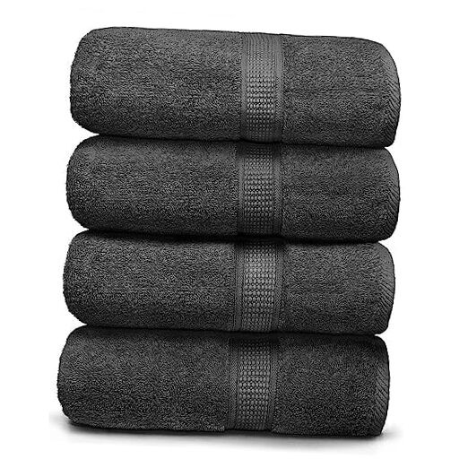 Luxury 4-Piece Grey Bath Towel Set 100% Cotton Large Soft Absorbent  