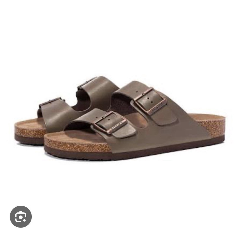 Fitory Men's Brown Leather Sandals Size 11 Slip On Adjustable Straps New
