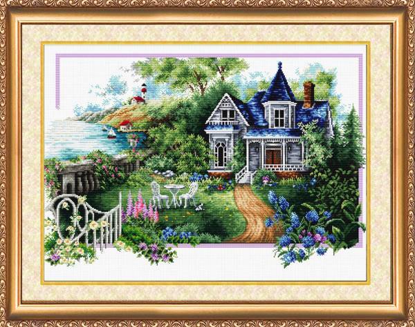 Cross stitch kit - Summer story 60x40cm White Aida 14ct needlepoint kit