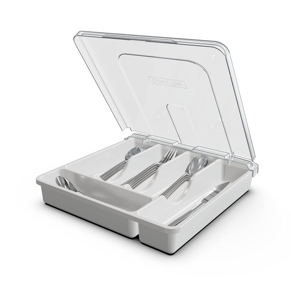 Portable Silverware Organizer with Lid for Flatware and Cutlery Storage
