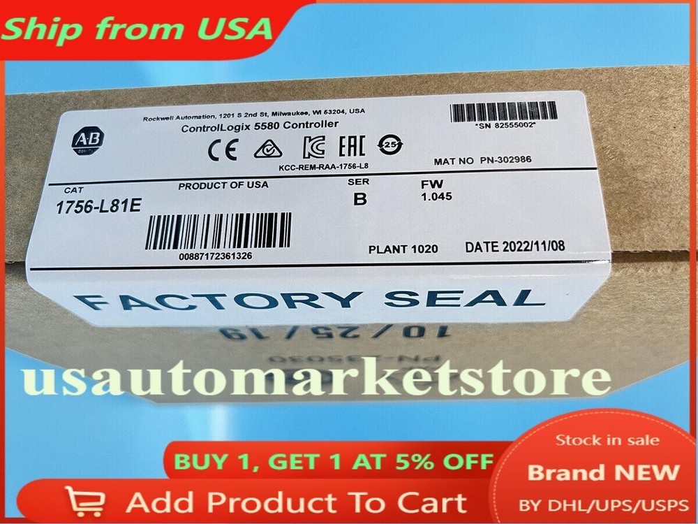 1756-L81E /B ControlLogix Logix5580 Processor 3MB New Sealed