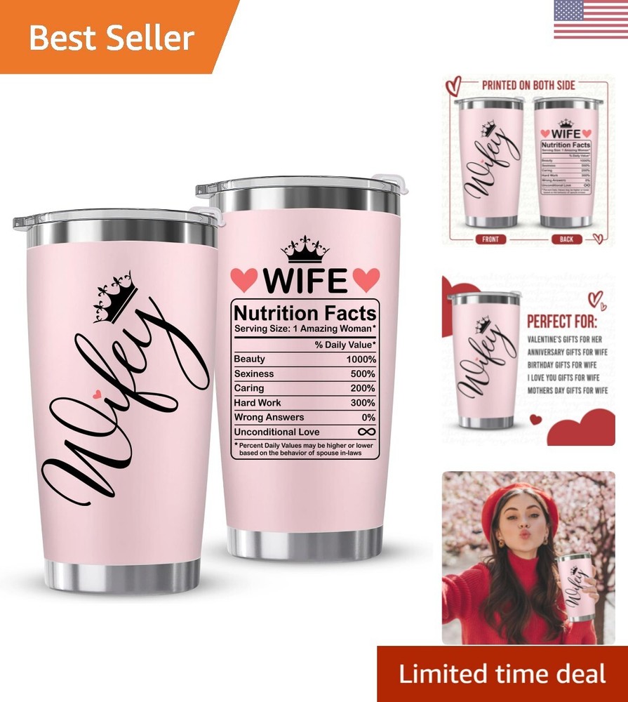 Romantic Valentines Day Gift for Wife - 20oz Pink Tumbler with Humorous Design-image