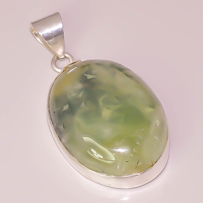 Natural Green Prehnite Handmade Jewelry 925 STERLING SILVER PLATED PENDANT