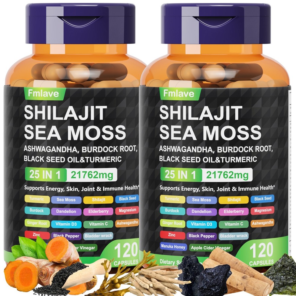 2 Pack 25 in 1 Sea Moss, Black Seed Oil, Ashwagandha, Turmeric, Ginger, 240 Caps