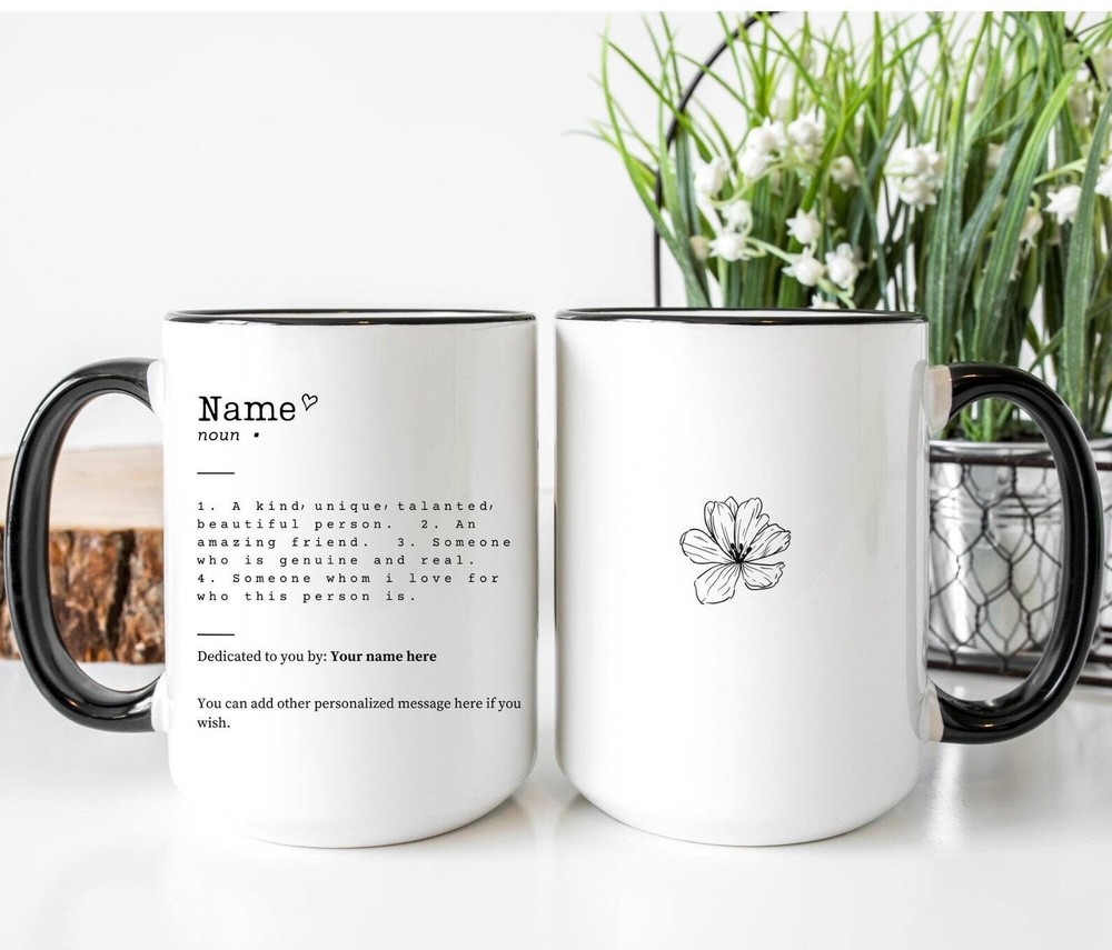 Personalized Best Friend Name Mug with Unique Meaning - Custom Typographic Design  