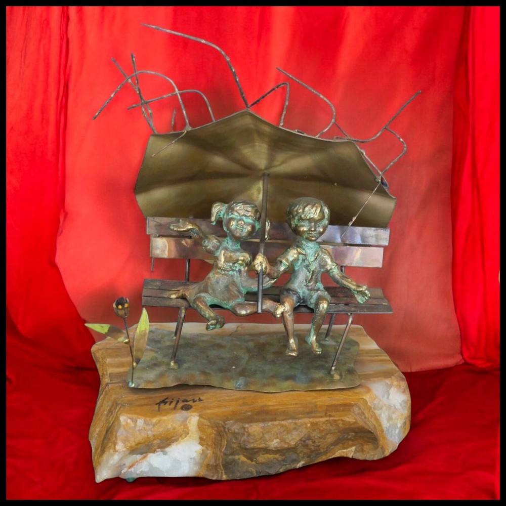 Vintage 1970s Brutalist Raindrops Metal Sculpture by Bijan Bahar on Quartz Base