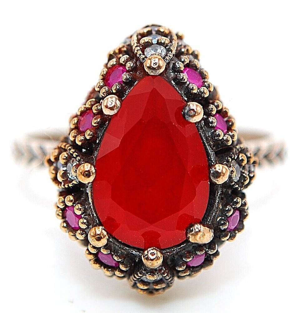 Elegant Ottoman Empire Inspired 3CT Garnet & Topaz 925 Sterling Silver Ring Size 8.5 HB1-5 for Timeless Style and Sophistication