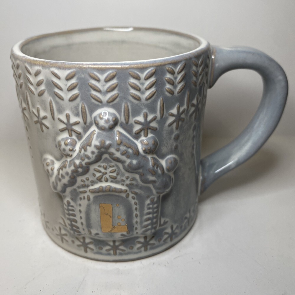 Anthropologie Snowcap Reactive-Glazed Monogram L Mug Christmas Winter Festive
