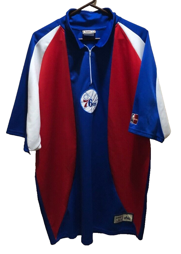 Philadelphia 76ers NBA HWC Blue Pullover Vintage 90s Pre-Game Warmup Shirt XL