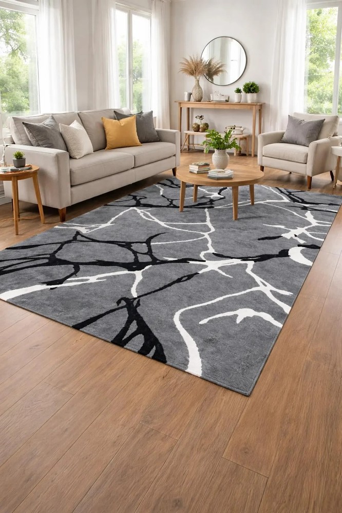 Modern Abstract Hand Tufted Rug, Grey Black White Area Rug, Contemporary Living