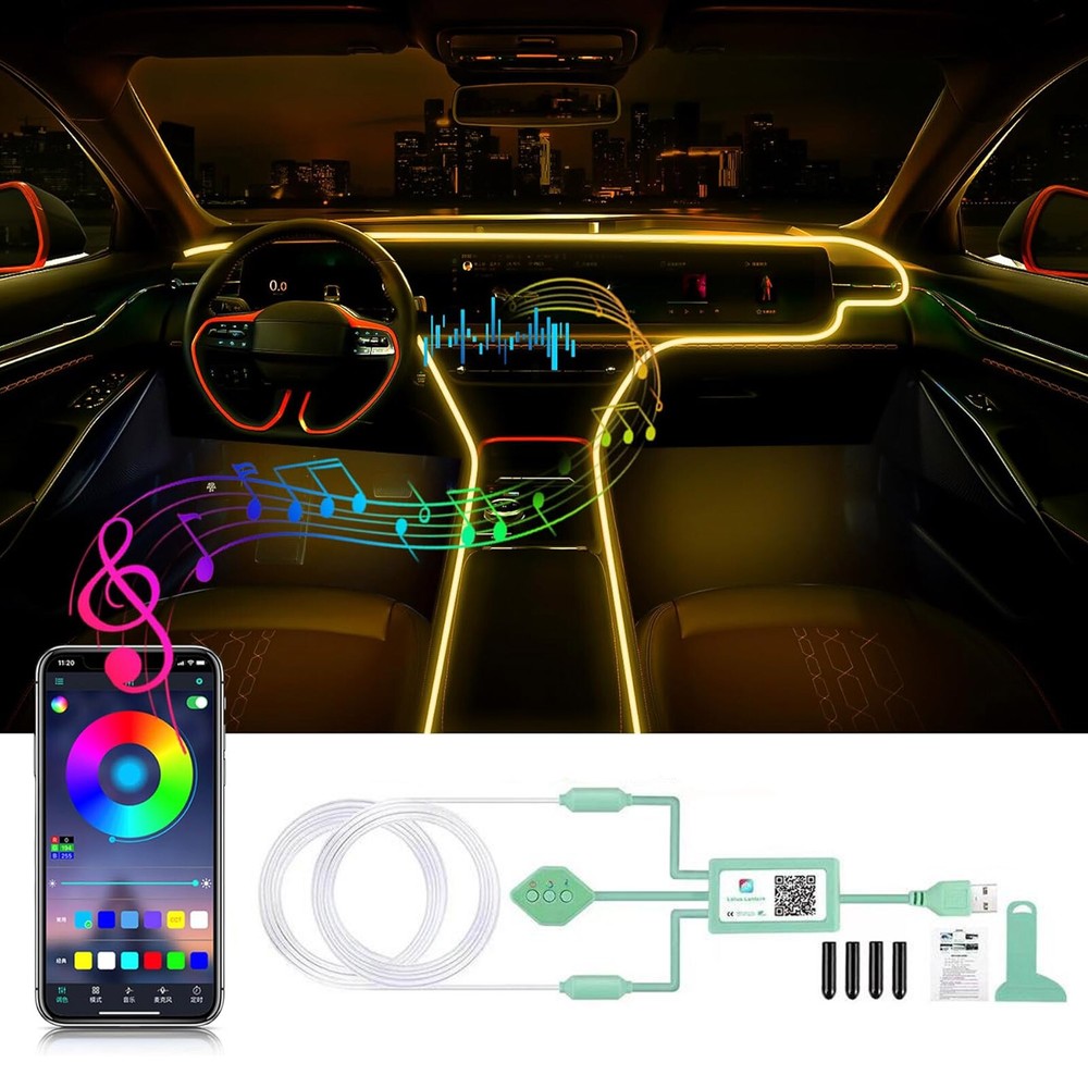 App-Controlled RGB Car Interior Ambient Light Fiber Optic EL Strip