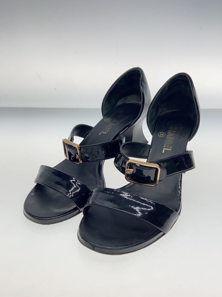 CHANEL Limited Edition Black Heeled Sandals Size 38 22SS Belt Detail Rare