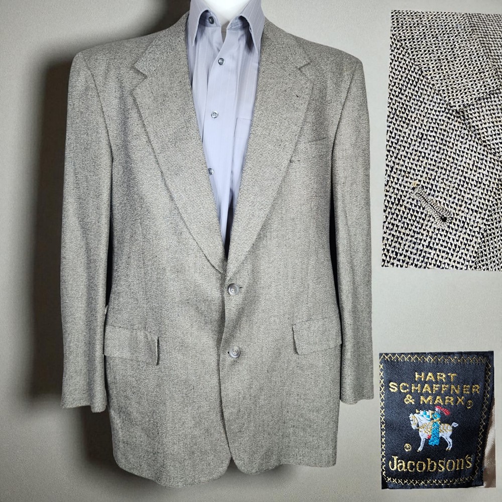 Hart Schaffner Marx Sport Coat Jacket Mens 44L Beige Check Silk