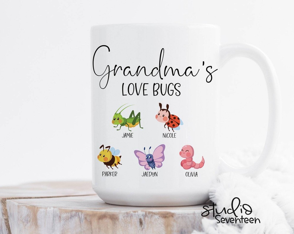 Personalized Grandma's Love Bugs Mug New Grandmother Gift Custom Birthday Gift