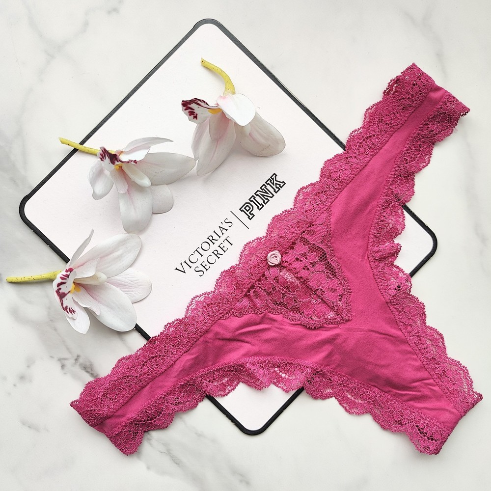 Victoria's Secret Dream Angels Lace-Trim Thong Panty Luscious Rose Size S/XL