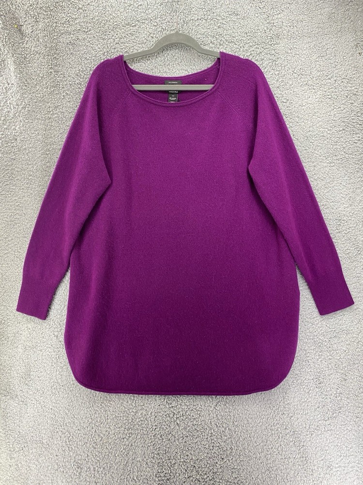 Halogen Eggplant Purple Cashmere & Wool Blend Rounded Hem Sweater XXL *Flaw