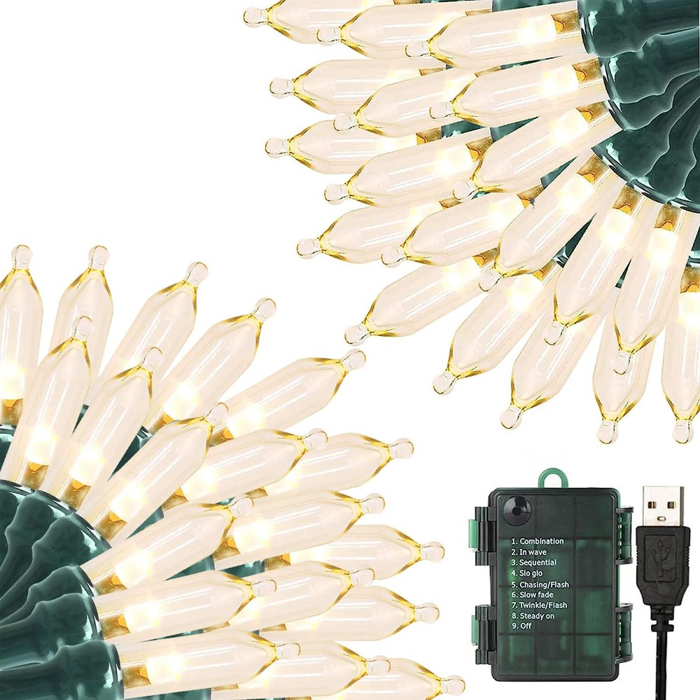 33ft 100 LED Battery Operated Warm White Christmas Tree Lights 8 Modes String