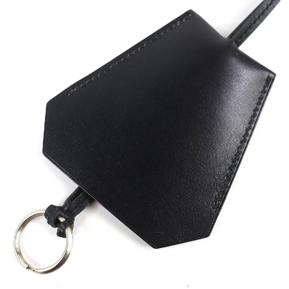 HERMES Vintage Margiela Period Crochet Leather Necklace Black B Engraved  18686