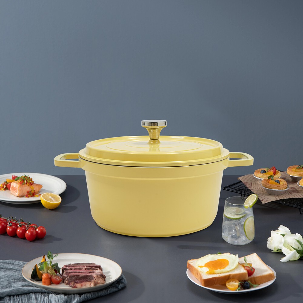 Durable 4L Yellow Stew Pot with Lid for Braising, Stewing, and Roasting