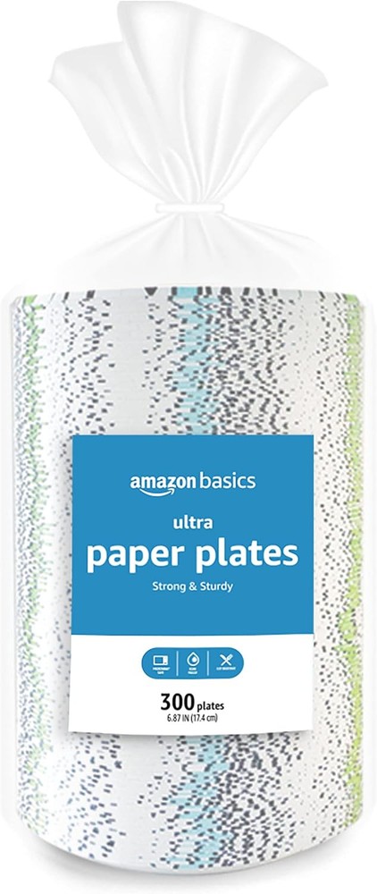 Amazon Basics Ultra Paper Plates 300 Count Pack of 2 Multicolor 6.87 Inch