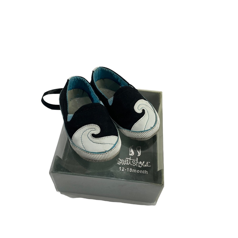 sweet shoes black canvas wave baby walker shoes 12–18 months slip on