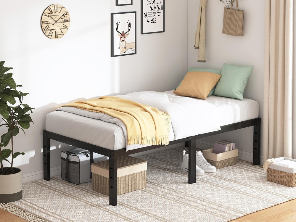 Twin Bed Frame - 18 in Sturdy Platform Bed Frame Twin Size, Heavy Duty Metal ...