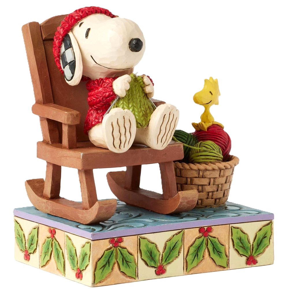 Jim Shore Peanuts Snoopy & Woodstock Rocking Chair Knitting Scarf Figurine