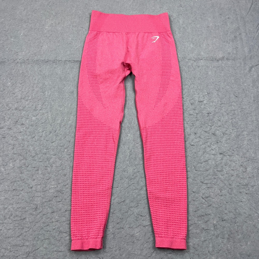 Gymshark Vital Seamless 7/8 Leggings Medium Coral Compression Ribbed Band Tights