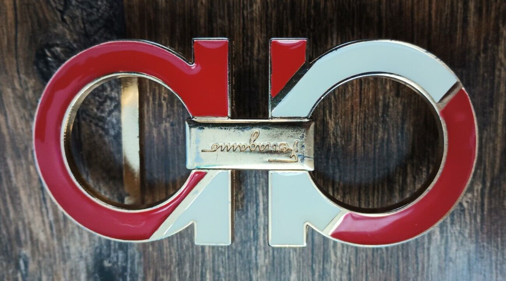 Salvatore Ferragamo Gancini Gold Red White Belt Buckle Italy  