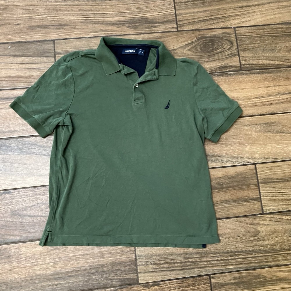 Nautica Polo Shirt Mens Medium Green Short Sleeve Classic Fit