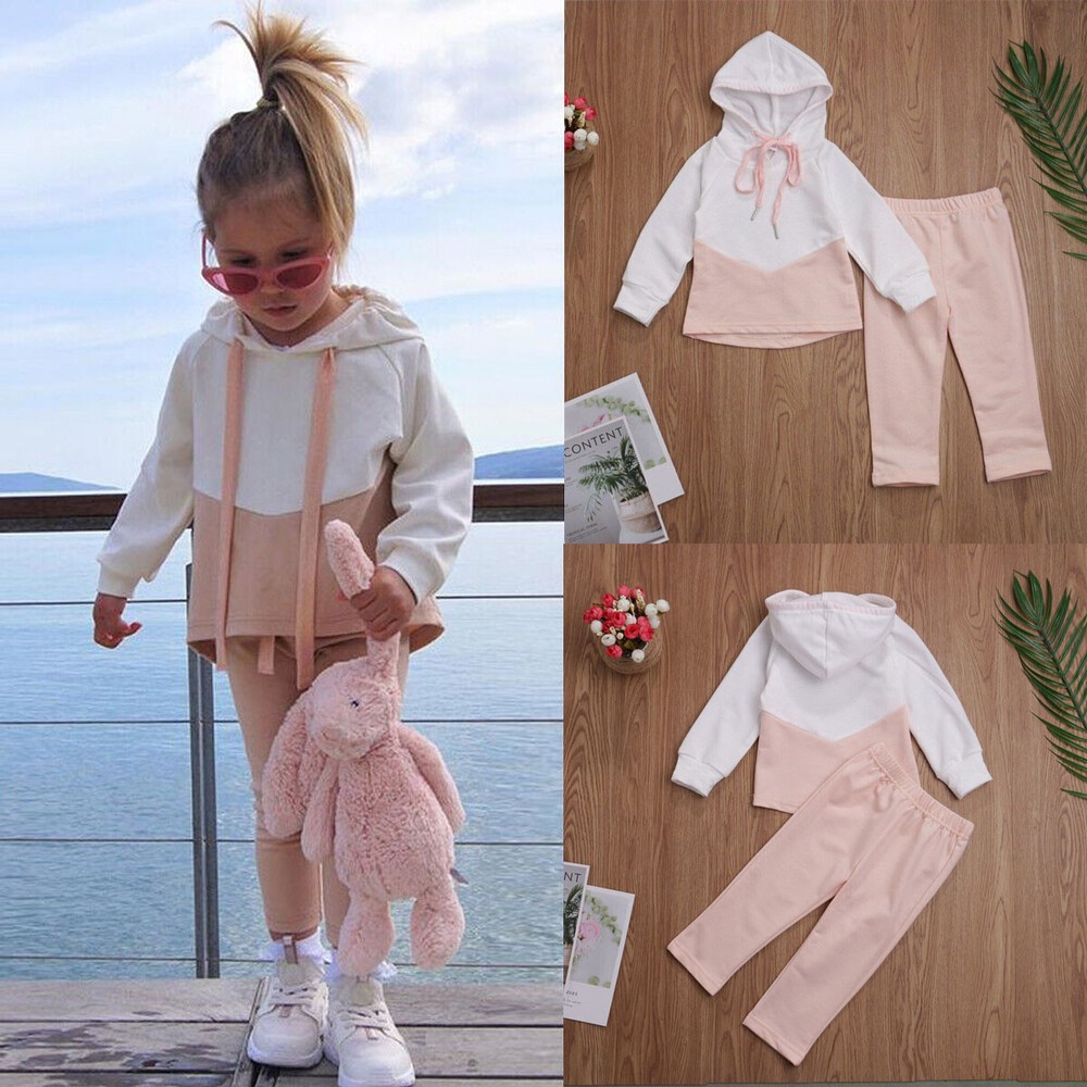 Toddler Kids Baby Girls Hooded Tops+Pants Kids Outfits Set Tracksuit Clothes