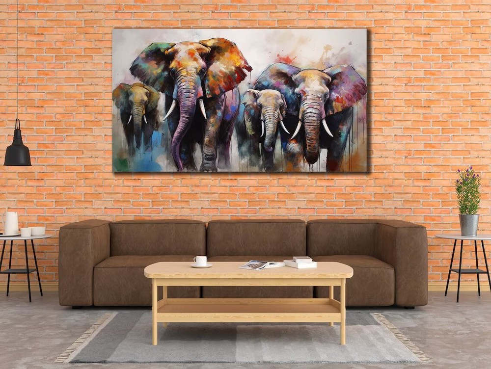 Colorful Abstract Art Elephant Family Unframed Canvas Print Australian Wall Art