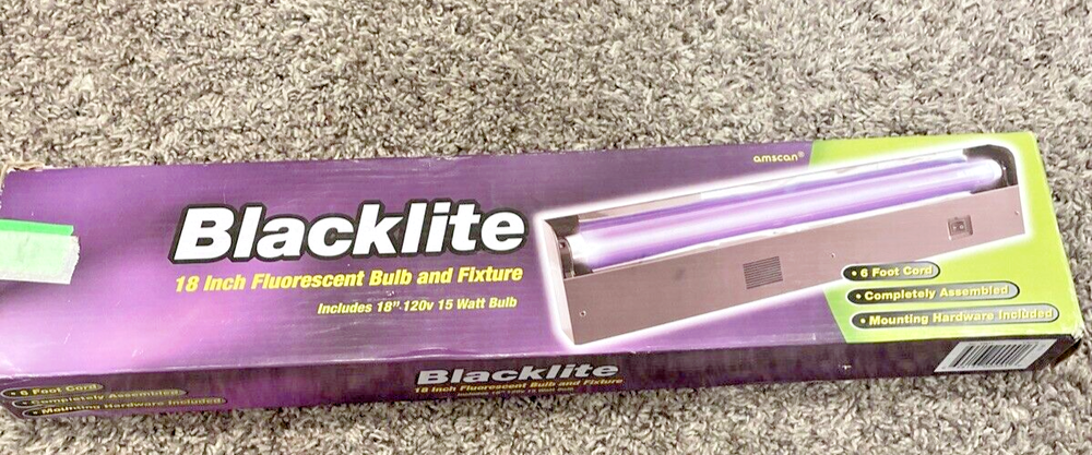 Vintage Style Black Light Fluorescent Bulb W/Fixture OPEN BOX- TESTED WORKS