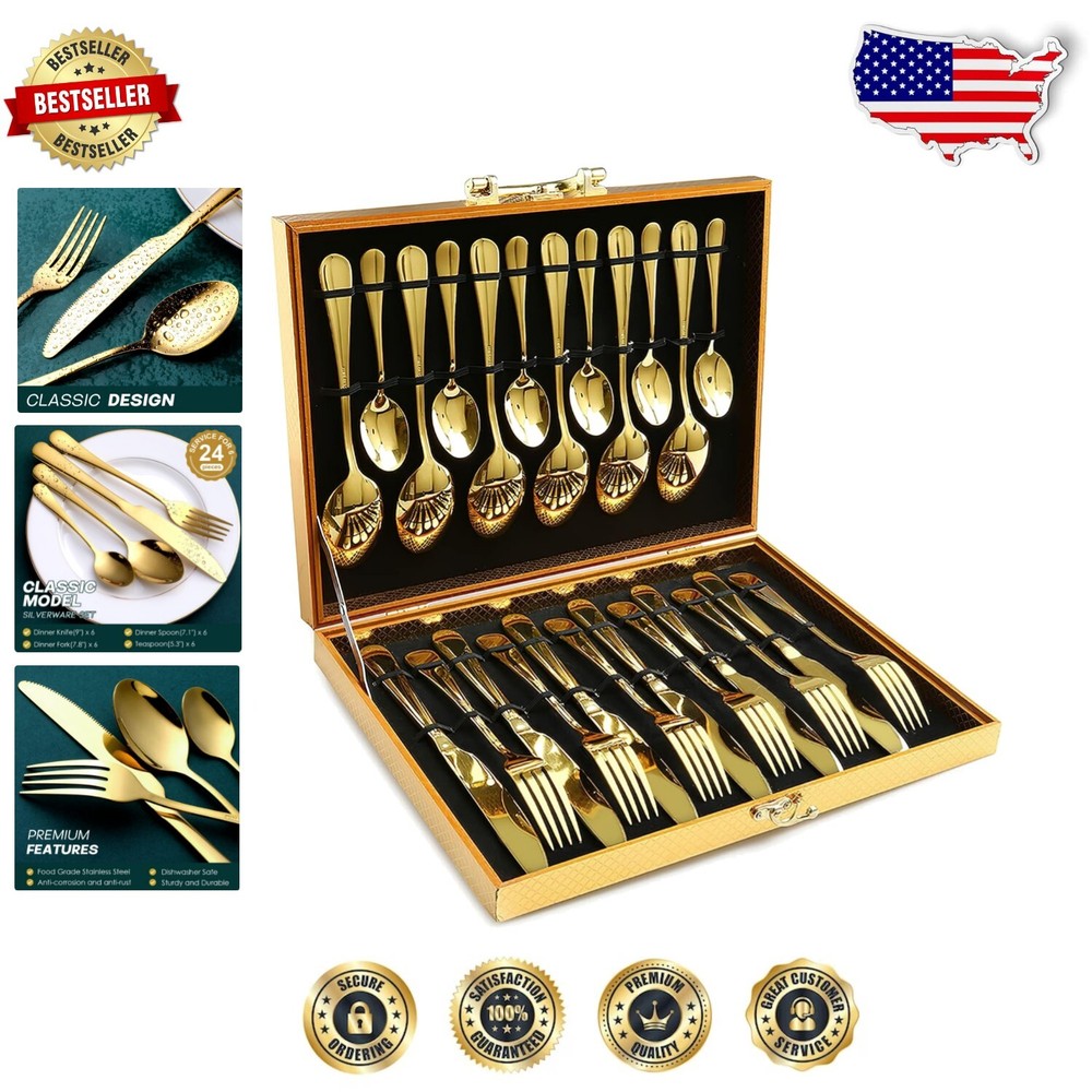 Classic Gold Silverware Set - 24-Piece Flatware for Perfect Dining Experience