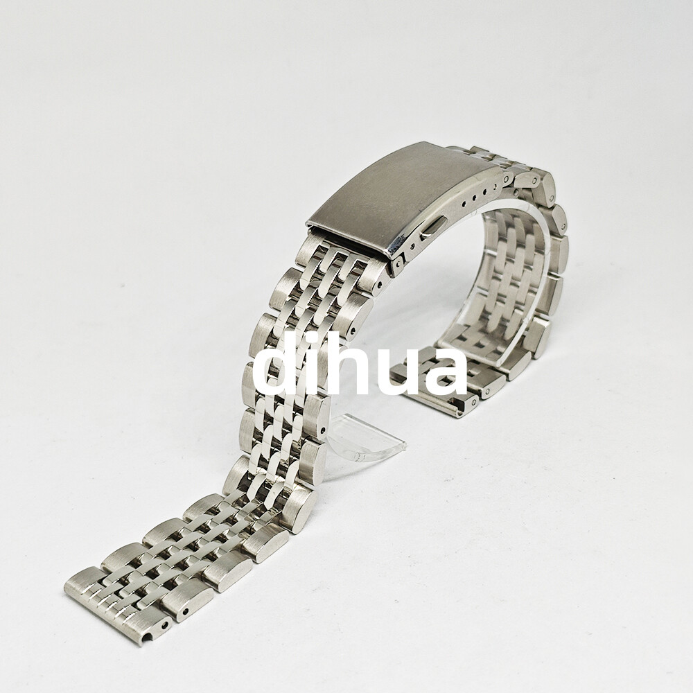 Luxury 18mm-24mm Rice Bead Metal Bracelet Stainless Steel Watch Band Wristband