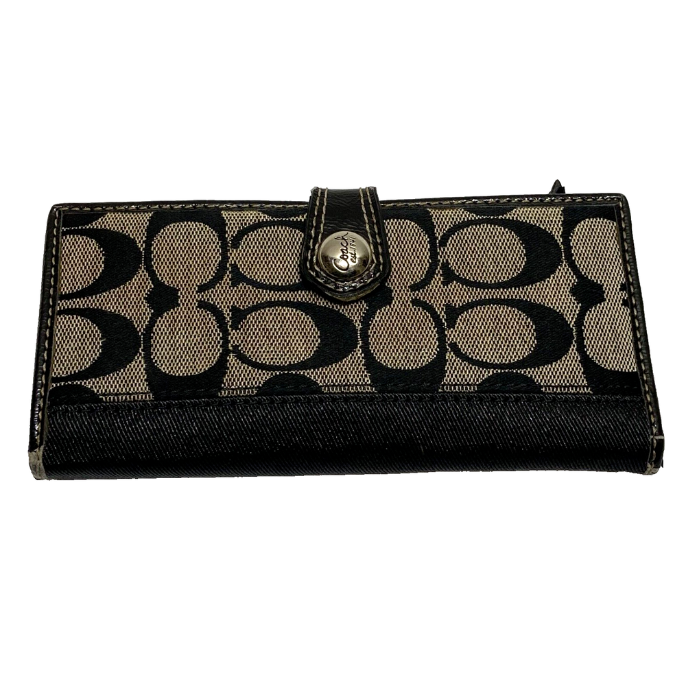 Vintage Coach Signature Snap Wallet in Black Gray Canvas & Leather