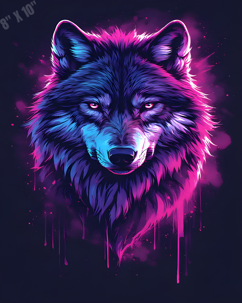 Wolf In Neon Purple And Blue Shades Pop Art 8X10 Print