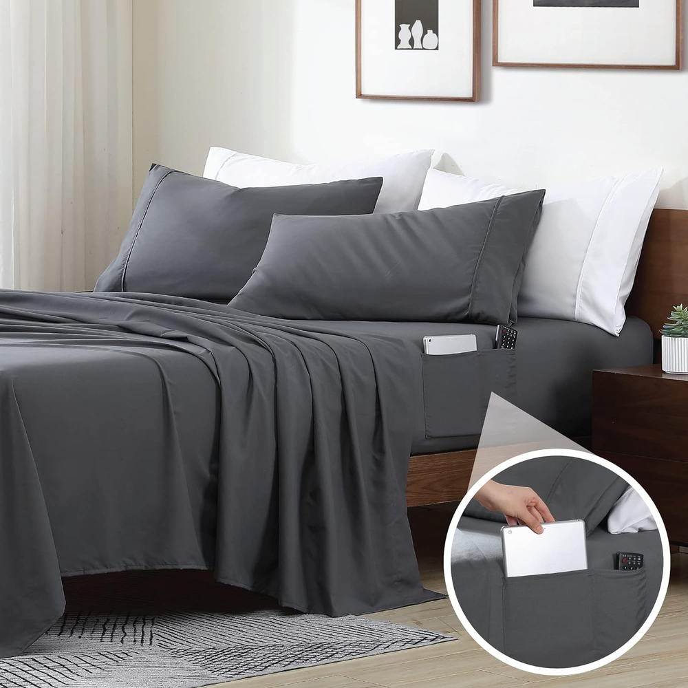 Smart Sheets, Ultra Soft Brushed Microfiber 4-Piece Sheet Set, Fitted Bed Sheet
