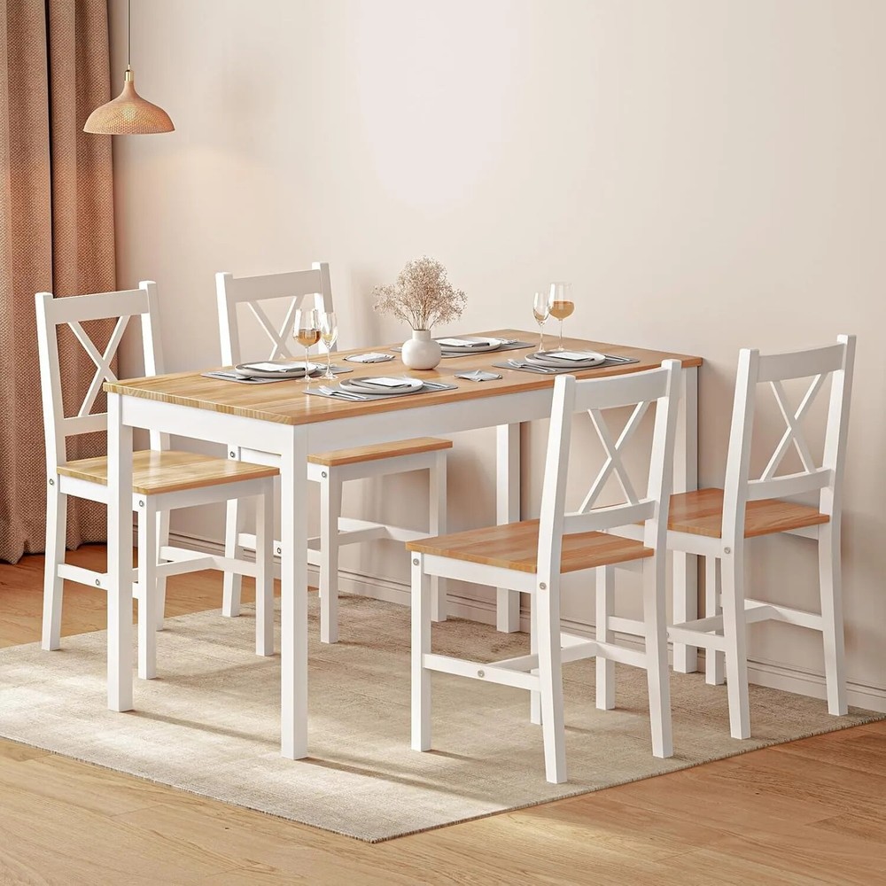 Dining Table Set for 4, 5-Piece Wood Kitchen Dining Table Set with 4 Chairs