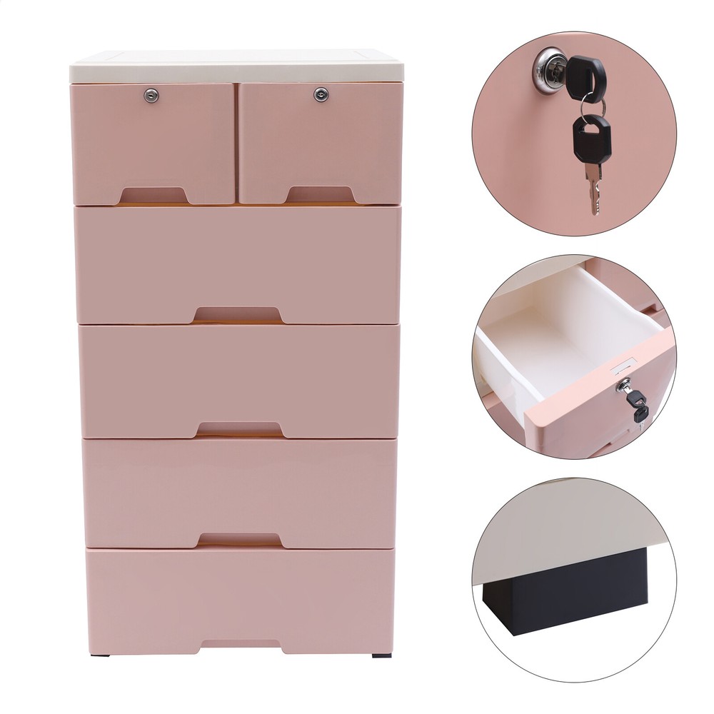 6 Closet Drawers Organizer Storage Plastic Cabinet Dresser Clothes Bedroom Pink
