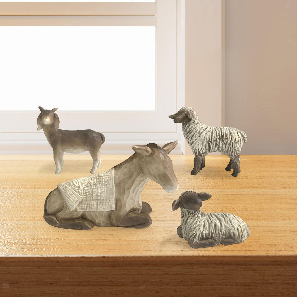 4x Animal Figurines Hand Painted Figure Table Centerpiece Christmas Donkey Horse