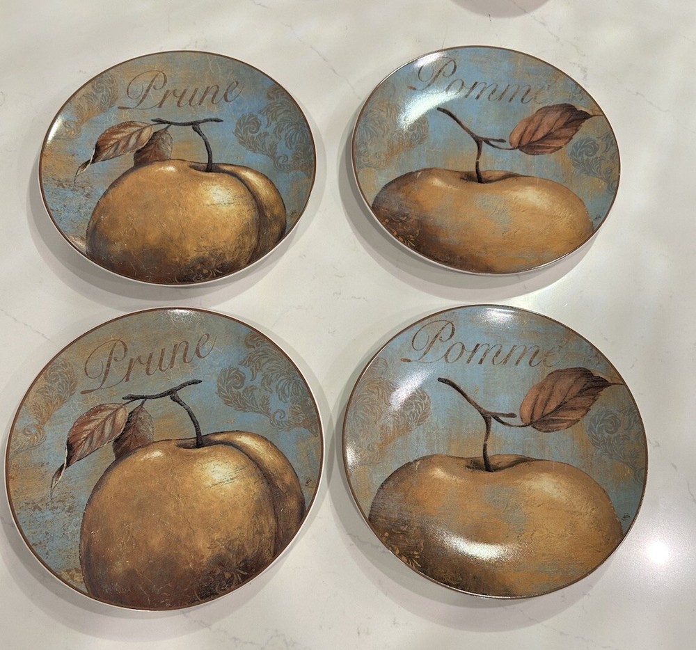 Pier 1 Green Blue Gold Raisin Prune Pomme Apple Poire Pear 8.25