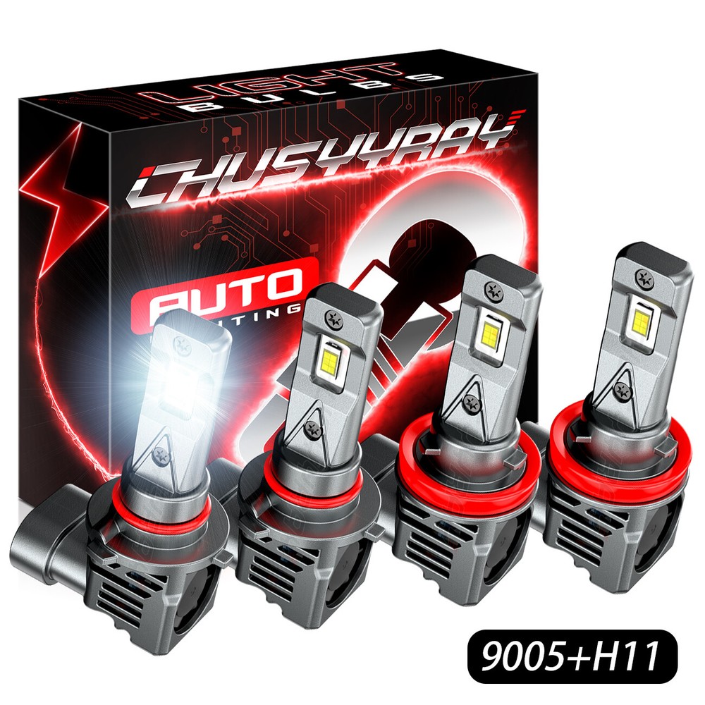 4Pcs 9005 H11 LED Headlight Kit 6500K High Low Beam Bulbs