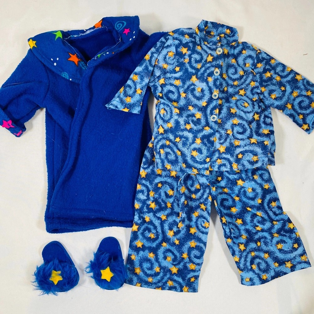 Handmade Blue Star Pajamas + Robe & Slippers PJ Set for 18