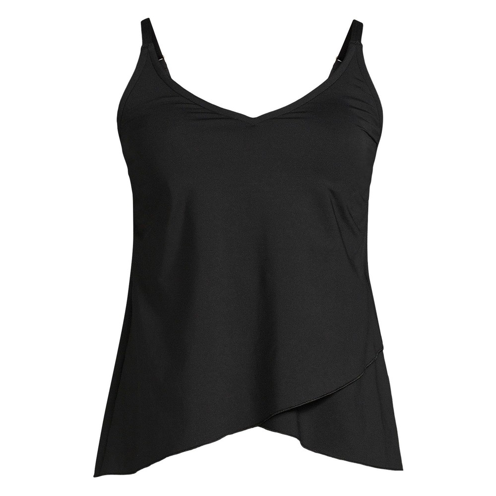 Lands' End Women's 1X Black V-Neck Strappy Tulip Hem Tankini Top