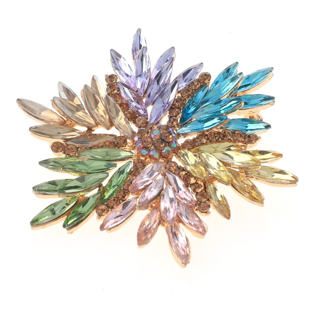 Gold Tone Metal Snow Flake Brooch with Rhinestone P1259-MUL