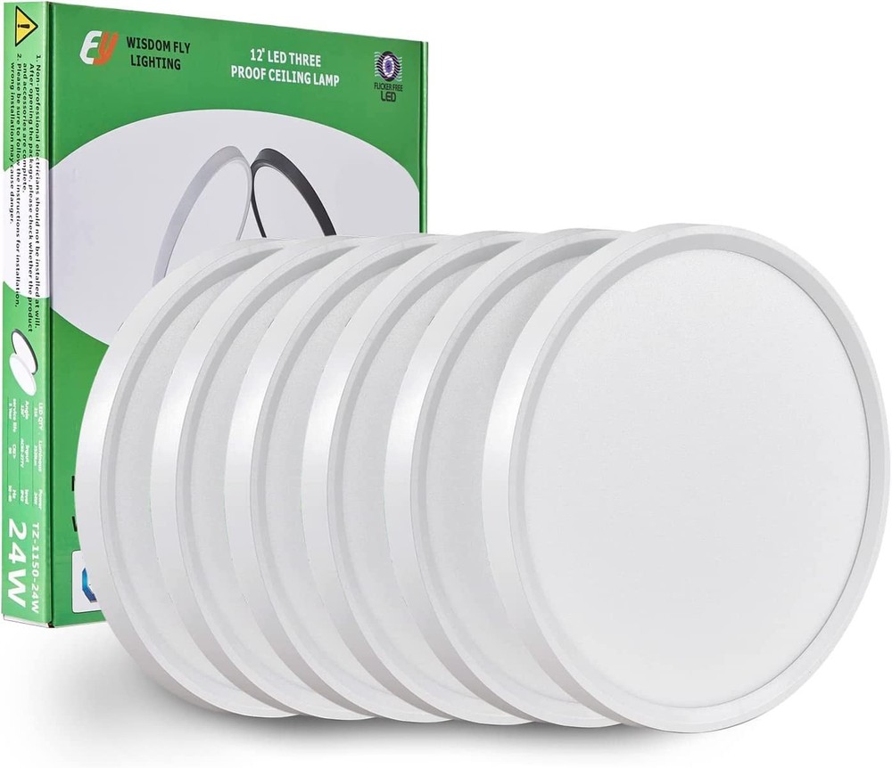 6PK 12 Inch LED Flush Mount Ceiling Light, 24W, 2520LM, 3000K/4000K/6000K CCT...