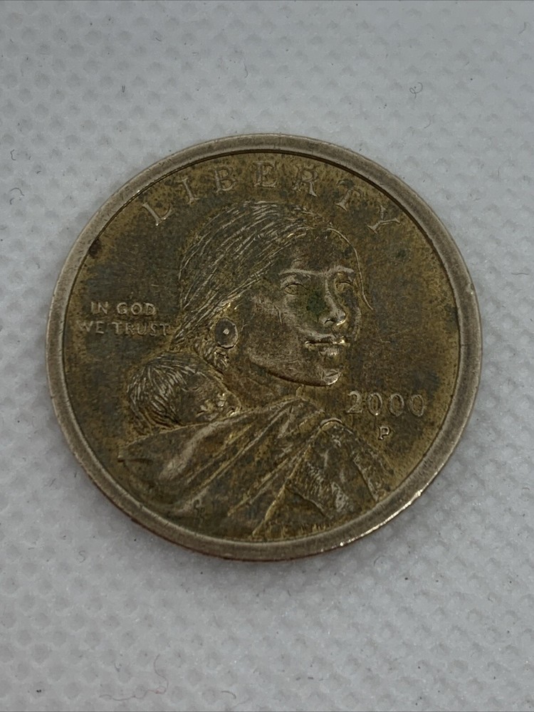 2000 P Sacagawea One Dollar Coin US Liberty Gold Color Philadelphia Error