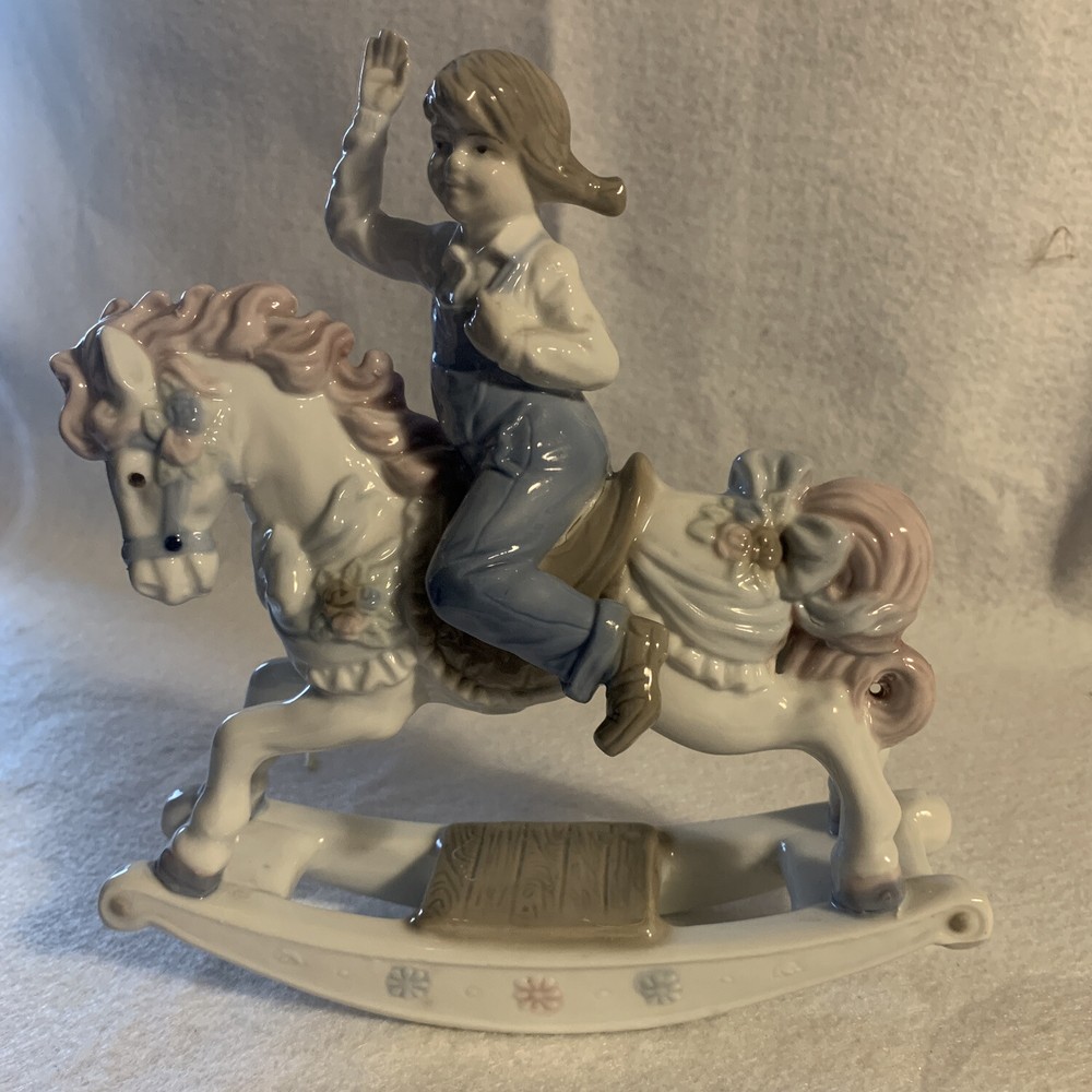 Vintage Porcelain Rocking Horse Girl Figurine by Paul Sebastion